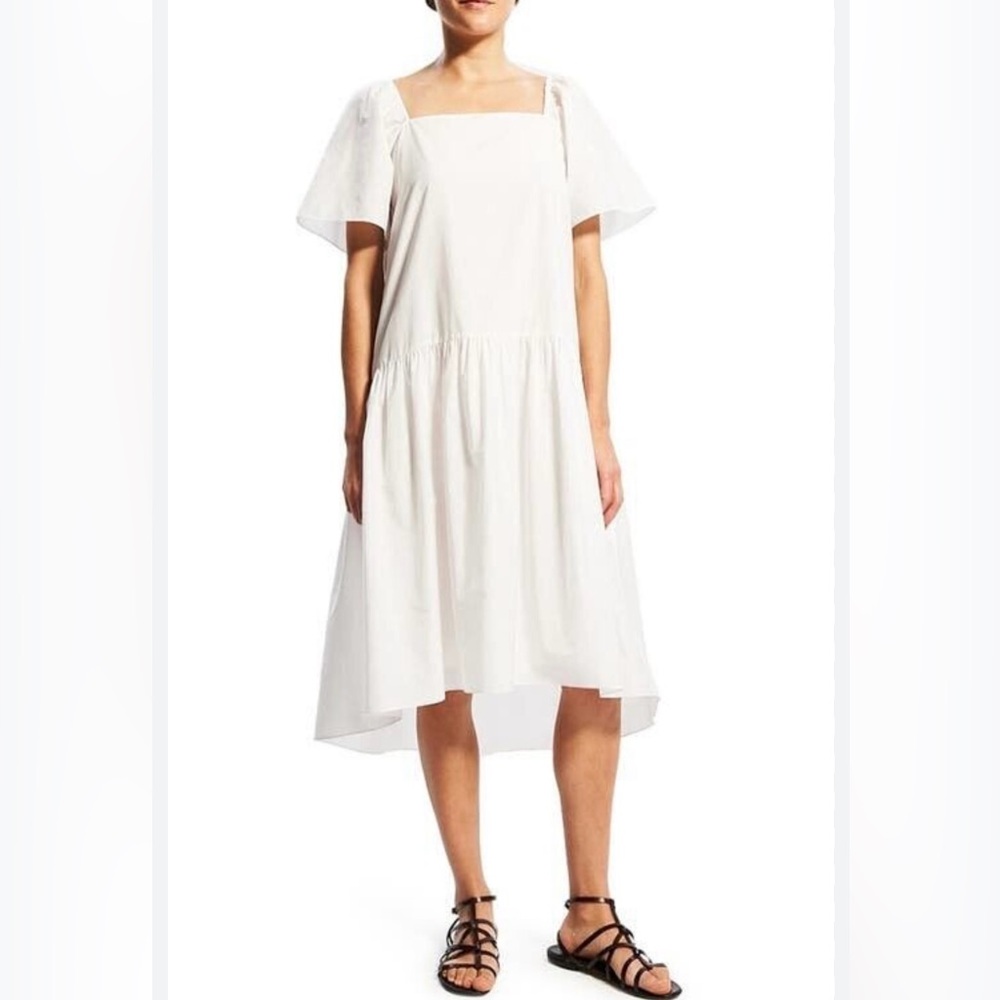 THEORY White Square Neck Tiered Midi A-Line Dress Size M P $395